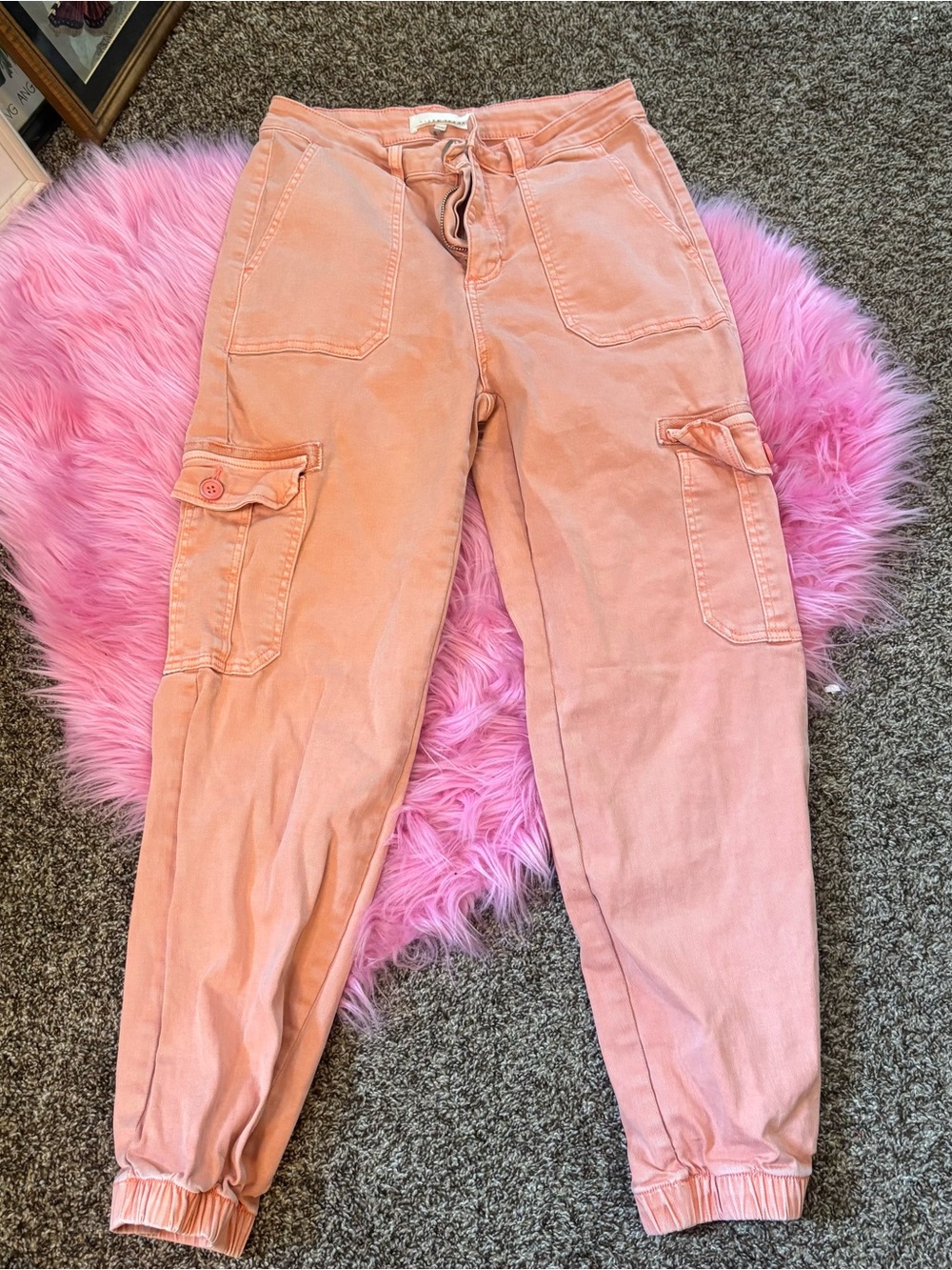 Risen Coral Cargo Denim Jogger Pants Size 11/30